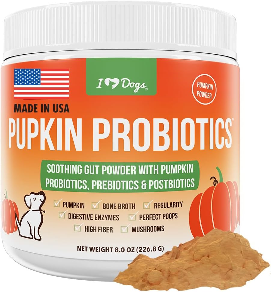 Probiotics, Πρεβιοτικά, & Μεταβιοτικά για Σκύλους με Κολοκύθα, Καταπραϋντικό Βρώμο των οστών & Μανιτάρια - 30 Σκουπίδια