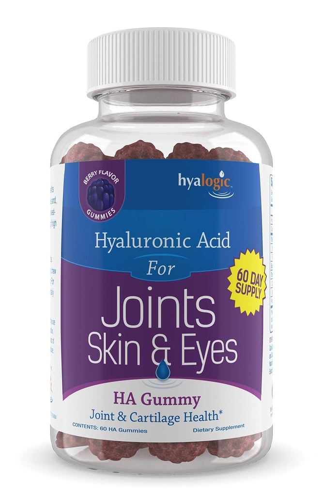 Hyaluronic Acid Gummies Hy Βιταμίνες χωρίς γλουτένη για ενήλικες - HA συμπλήρωμα για αρθρώσεις, δέρμα & μάτια –60 Count (120 mg)