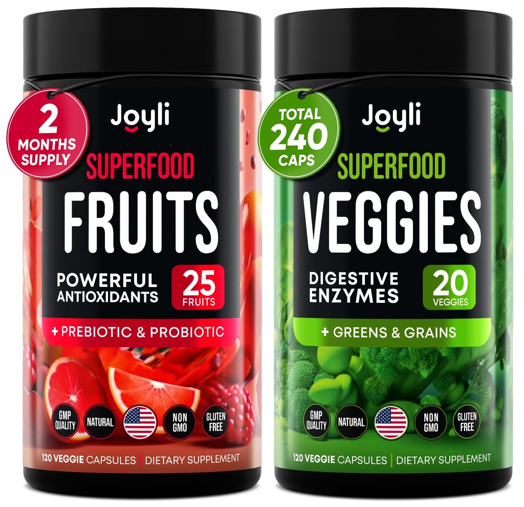 Συμπλήρωμα φρούτων και λαχανικών - High Fiber Supplement for Immunity, Gut & Energy - Super Reds & Super Greens Supplements with Marshmallow Root - 240 Reds and Super Greens Powder Superfood Capsles