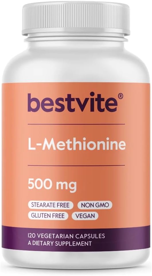 BESTVITE L-Μεθειονίνη 500mg (120 κάψουλες χορτοφάγων) - Δεν Stearates - Vegan - Μη ΓΤΟ - Χωρίς γλουτένη