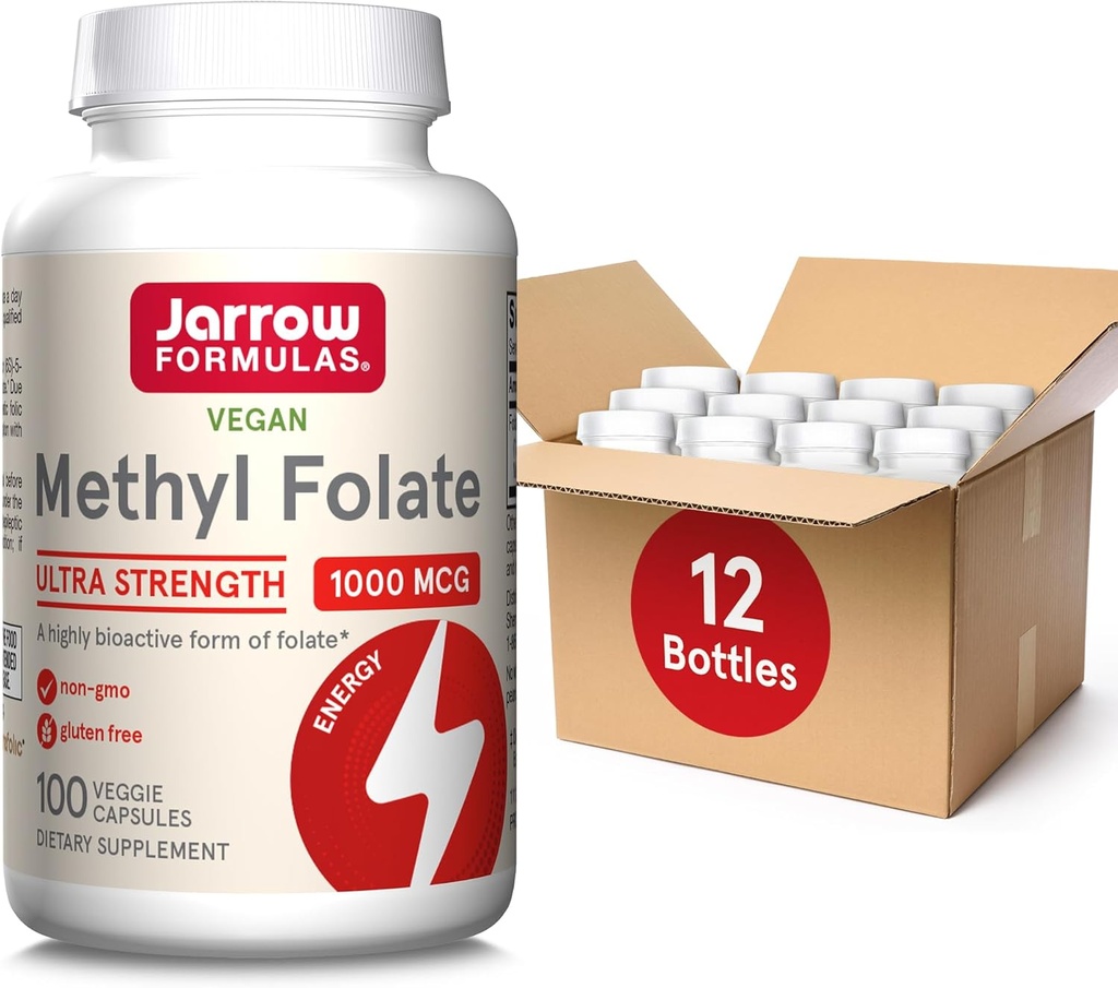 Jarow Formulas Folate methyl 1000 mcg, Συμπλήρωμα διατροφής, Folate methyl for Cellular Energy Support, 100 κάψουλες λαχανικών, 100 ημέρες προσφοράς, (πακέτο των 12)