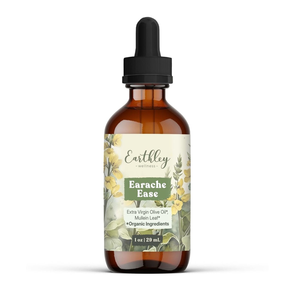 Earthley Earlache Ease, Certified Organic Ingredients, Mullein Leaf και Ελαιόλαδο, Συσκευασία Μάιος Vary (1 oz)