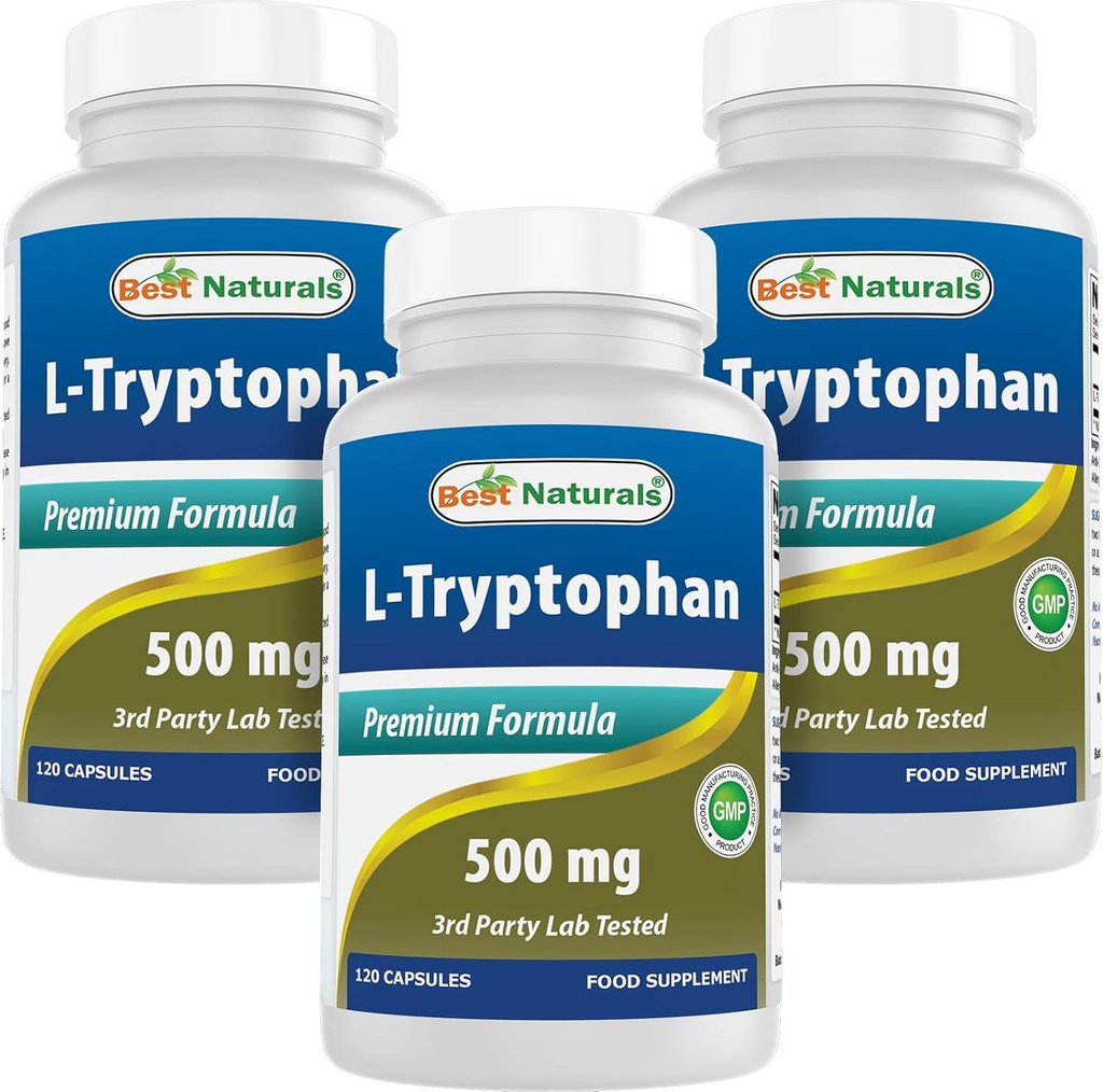 Best Naturals L-Tryptophan 500 mg 120 Capsules (120 Count (Pack of 3))