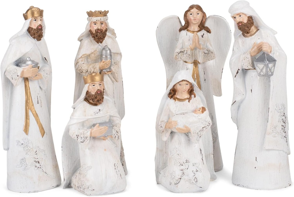 Transpac Distressed White and Gold Tone 7.5 ιντσών Resin Γέννηση Figurines Set of 6