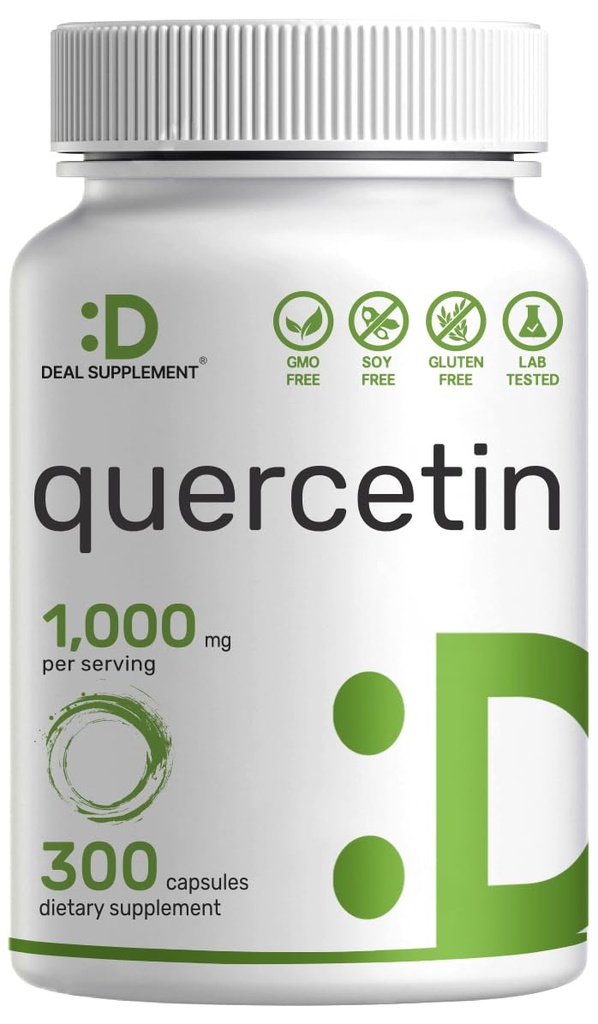 Quercetin 1, 000mg ανά σερβίροντας, 300 κάψουλες – Υγιή συμπληρώματα ανοσοποίησης, υψηλής βιοδιαθέσιμης φλαβονοειδή, φυσικό αντιοξειδωτικό – μη GMO, χωρίς σόγια, χωρίς γλουτένη