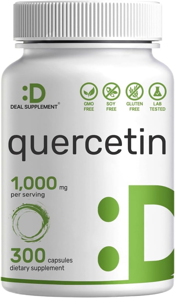 Quercetin 1,000mg Per Serving, 300 Capsules – Healthy Immune Support Supplements, High Bioavailable Flavonoids, Natural Antioxidant – Non-GMO, Soy Free, No Gluten