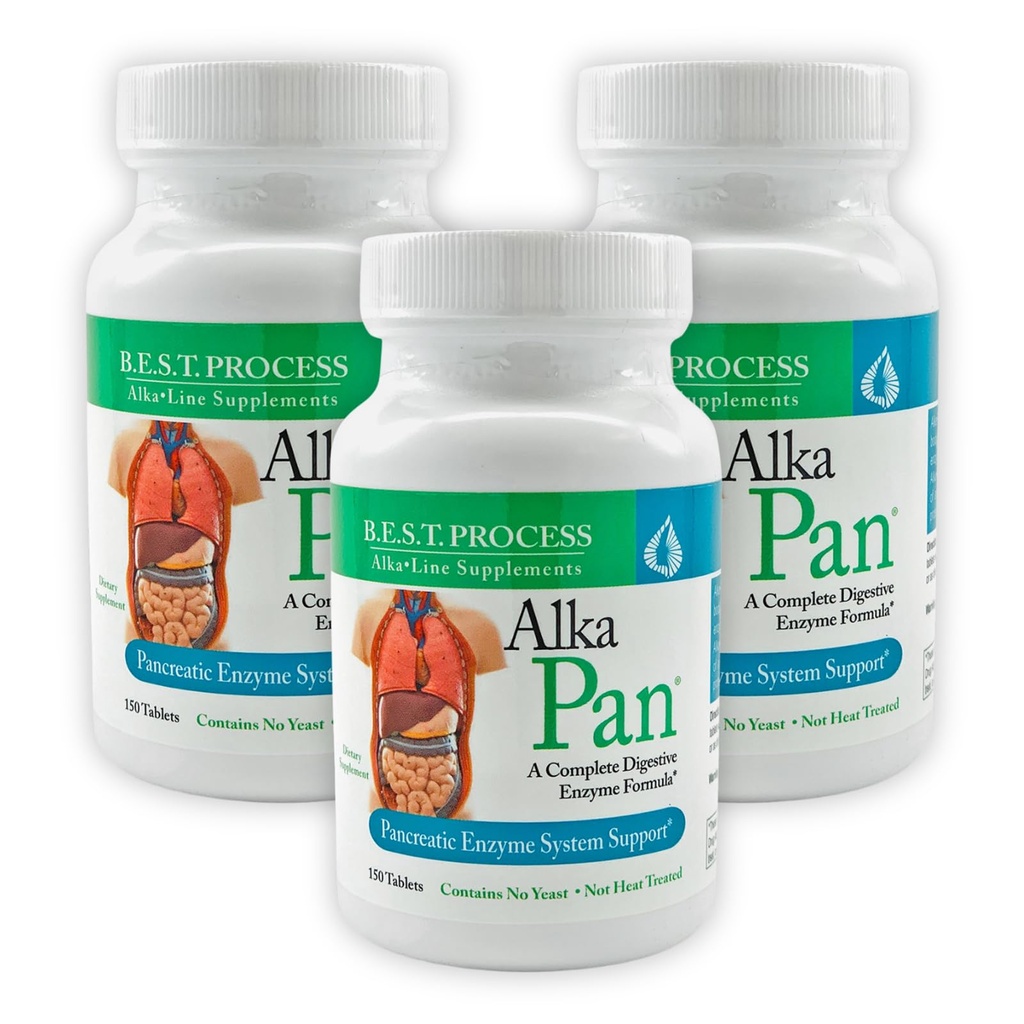 Alka•Pan (3 Pack) Best Process Alkaline — Natural Digestive Supplement — Pancreatic Enzymes with Antioxidant-Rich Superfoods & Digestive Herbs