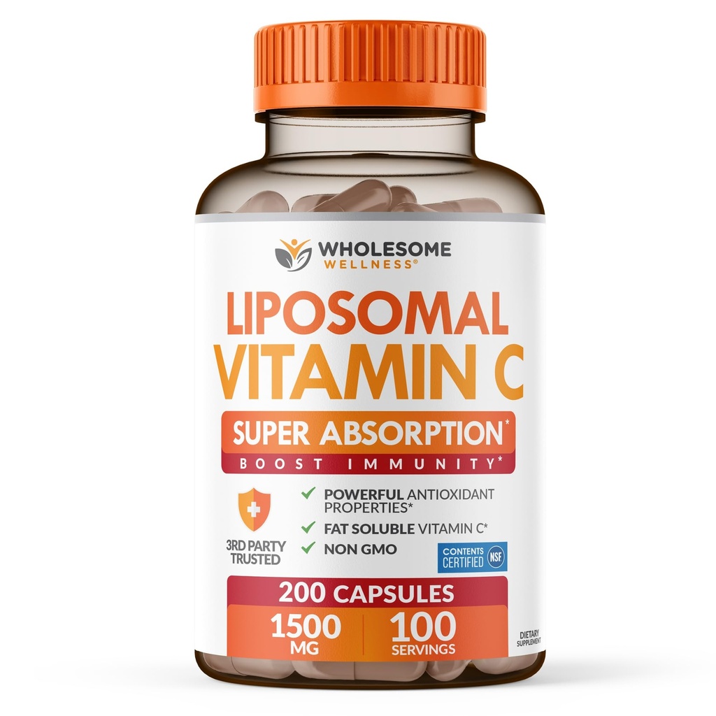 Υγιής ευεξία Liposomal Vitamin C Κάψουλες (200 χάπια 1500mg Buffered) Υψηλή Απορρόφηση, ανοσοποιητικό σύστημα & Collagen Booster, Υψηλής Δόσης λιπώδης διαλυτή ασυλία Υποστήριξη Ασκορβικό οξύ, φυσικό Vegan