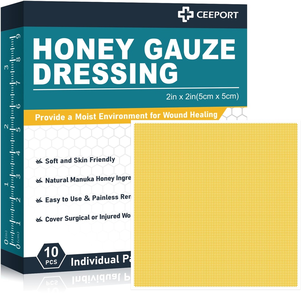 Manuka Honey Gauze Wound Dressing 2" x 2",10 Pack Manuka Honey Wound Care Pads, Medical Grade Honey Landages for Wound Care, Honey Patch for Γρηγορότερη επούλωση από εγκαύματα, γδαρσίματα, κόψιμο και σκάλες