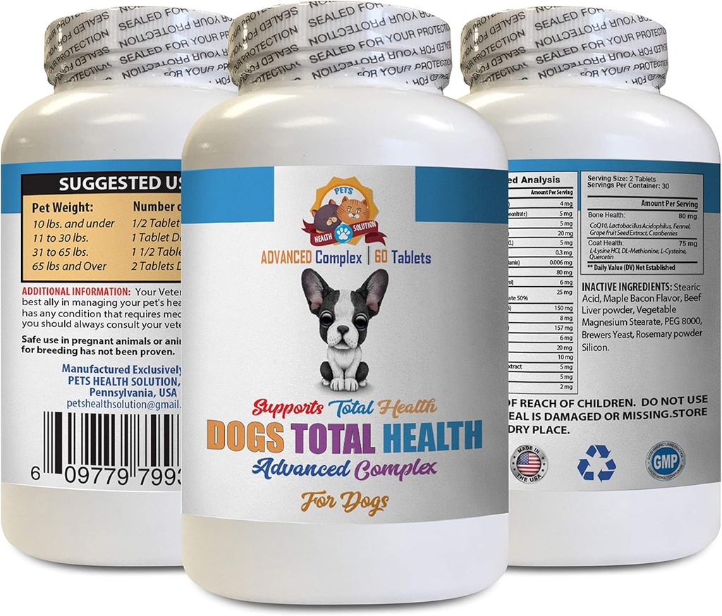 Βιταμίνες για τα μάτια των σκύλων - Σκύλοι Total Health Formula - Advanced Support - Δόντια για τα μαλλιά Κάλτσα Δόντια Οφθαλμική Ουρολοίμωξη - Βιταμίνη e για τα σκυλιά Δέρμα - 60 δισκία (1 μπουκάλι)