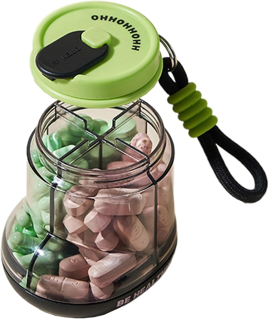 Διοργανωτής χαπιών, Φορητός Διανομέας χαπιών, Vita-min Διοργανωτής, Ταξιδιωτική Θήκη για Φάρμακα και Συμπλήρωμα, Μεταφορέας χαπιών, Μπουκάλι για Μικρό Χάπια με 4 Διαμερίσματα