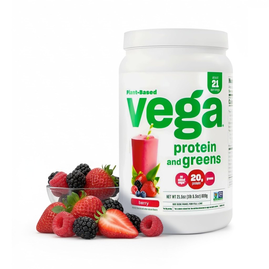 Vega Protein and Greens Protein Powder, Berry - 20g Plant Based Protein Plus Veggies, Vegan, Non GMO, Pea Protein for Women and Men, 1,3 lbs (Packaging May Vary)