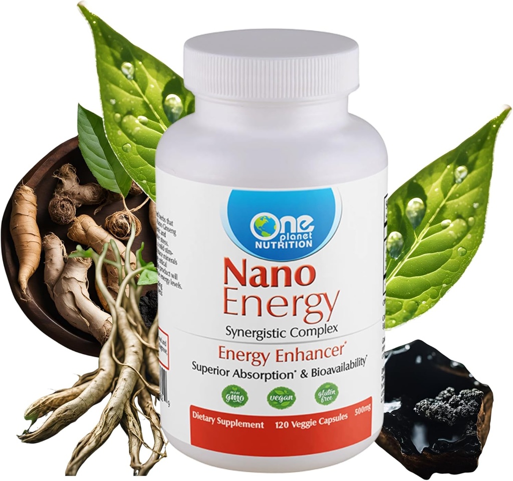 One Planet Nutrition Nano Energy 500 mg Veggie Κάψουλες (120 Services), Συνεργική ανάμειξη Nano Ginseng, Shilajit, Ashwagandha & EGCG, Υποστηρίζει τα επίπεδα ενέργειας, μη GMO, Vegan, Χωρίς γλουτένη