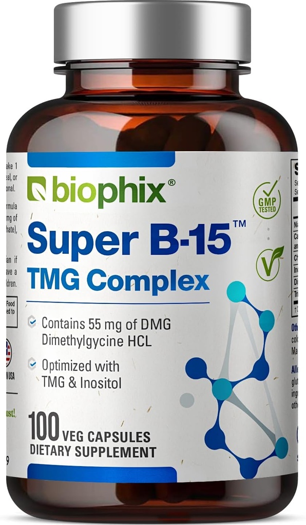 biophix Super B-15 100 Veggie Caps - Νιασίνη Ασβέστιο Χολίνη Ινοσιτόλη DMG TMG - Υποστηρίζει υγιή επίπεδα ενέργειας οξυγόνου