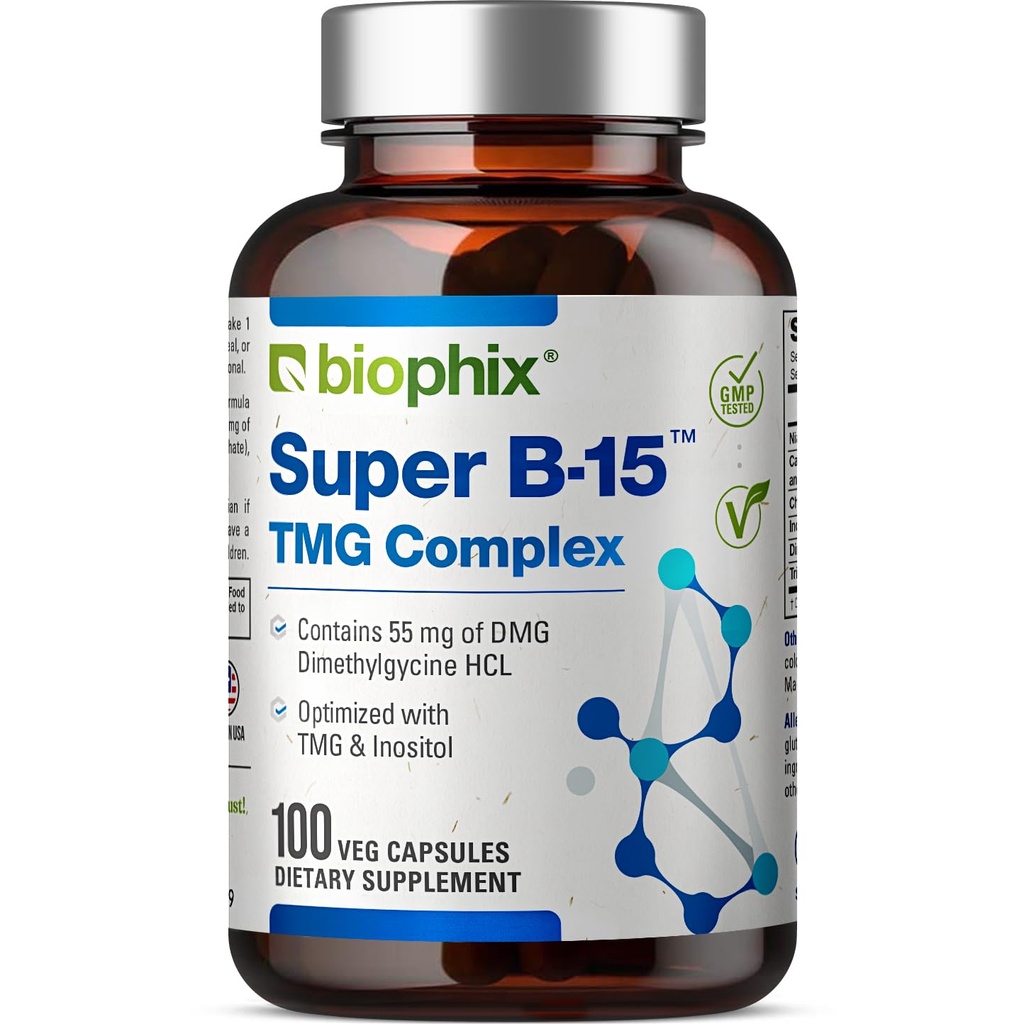 biophix Super B-15 100 Veggie Caps - Νιασίνη Ασβέστιο Χολίνη Ινοσιτόλη DMG TMG - Υποστηρίζει υγιή επίπεδα ενέργειας οξυγόνου