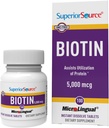 Superior Source Biotin 5000 mcg. Σύμφωνα με τη γλώσσα Γρήγορη Διαλύστε MicroLingual δισκία, 100 Count, υποστηρίζει υγιή μαλλιά, δέρμα, και ανάπτυξη νυχιών, βοηθά στη στήριξη του μεταβολισμού ενέργειας, μη ΓΤΟ