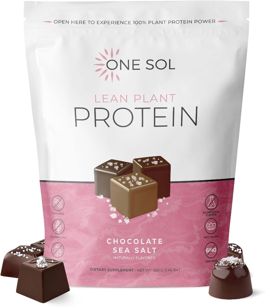 One Sol Lean Plant-based Protein Powder, Pea & Brown Rice Protein, Low Carb, Vegan Friendly - Γλουτένη, Λακτόζη, & Χωρίς σόγια - Όχι Προστιθέμενη Ζάχαρη, Μη ΓΤΟ, Καθαρή Διατροφή, Χωρίς Μπλόφα (Σακχαρώδες θαλασσινό αλάτι)