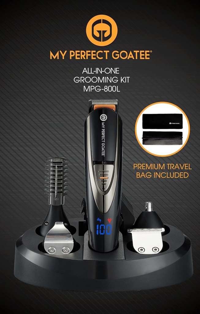 My Perfect Goatee®️ 13-σε-1 Ανδρικό Κιτ Γαμήλιας - LED Display Beard Trimming Kit with Travel Bag, Charging Stand, & More - Αδιάβροχο, Ασύρματο Ηλεκτρικό Κομμάτι για Μύτη, Σώμα, & Περισσότερα – Ιδανικό Σετ δώρου