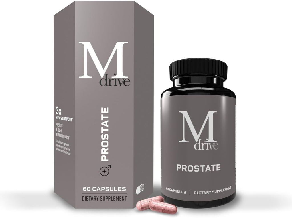 Mdrive Prostate Prostate συμπλήρωμα υποστήριξης για την υγεία των ανδρών, προωθεί την ουρική τραχεία υγεία, υποστηρίζει την κανονική ροή, τη συχνότητα και την κηλίδωση κενό, flowens εκχύλισμα βατόμουρο, S7 N.O. Booster, 60 κάψουλες