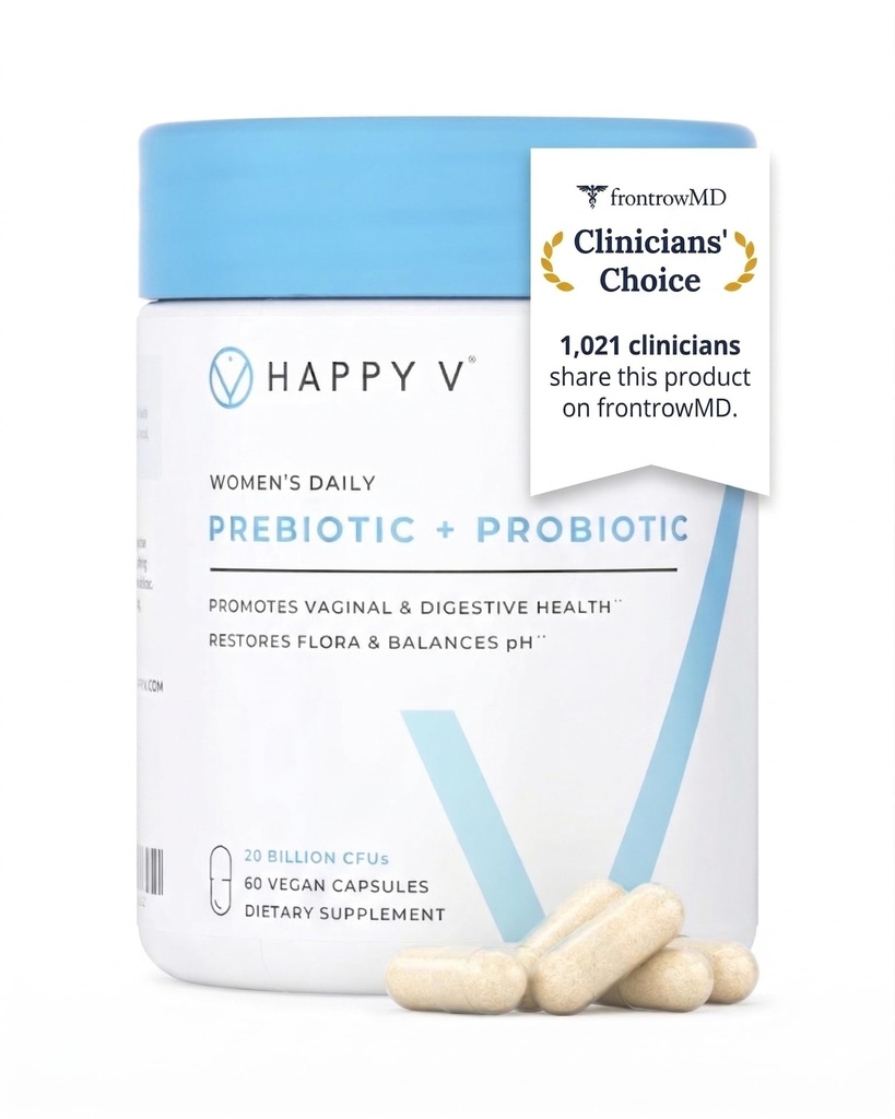 Happy V Dr. Formulated Vaginal Probiotics for Women Odor & Itch Support, Urinary & Gut Health, pH Balance 