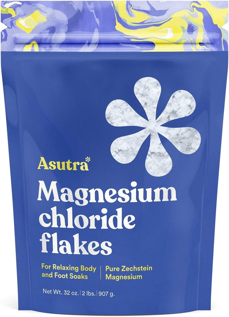 ΑSUTRA Chloride Bath Fleakes, 2 lbs - για χαλάρωση ποδιού & σώματος, Epsom Salt Alternative, ταχεία απορρόφηση