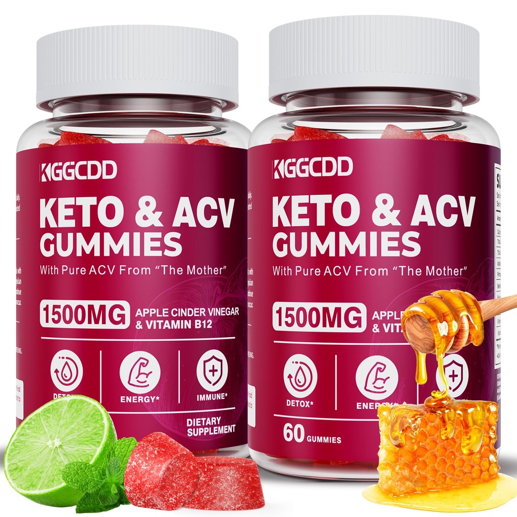 (2 συσκευασία) Keto ACV Gummies1500MG Keto Gummies Μηλίτης μηλίτη Ξύδι που διαμορφώνεται με ρόδι χυμό τεύτλων σε σκόνη B12 Vegan Non GMO 120 Gummys