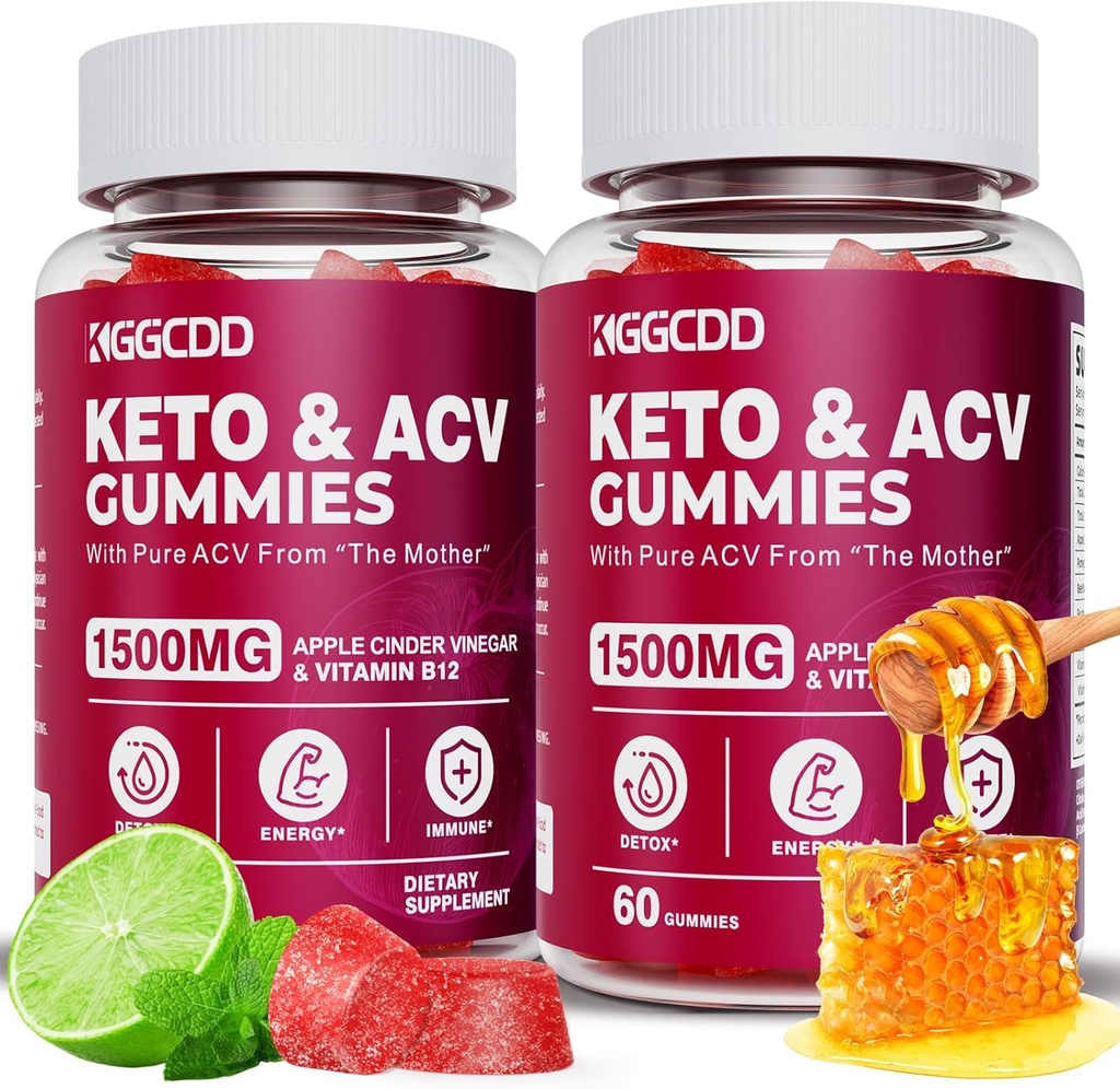 (2 συσκευασία) Keto ACV Gummies1500MG Keto Gummies Μηλίτης μηλίτη Ξύδι που διαμορφώνεται με ρόδι χυμό τεύτλων σε σκόνη B12 Vegan Non GMO 120 Gummys