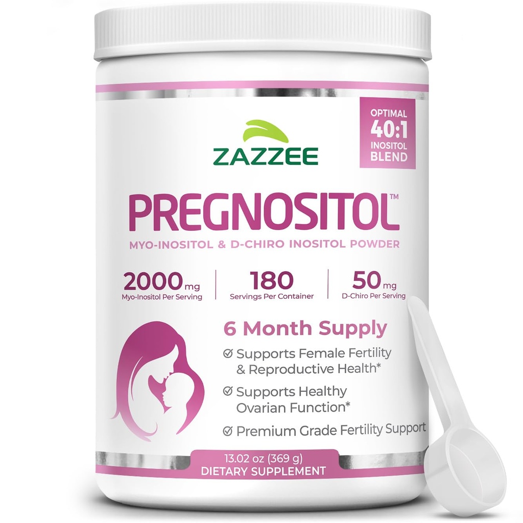 Zazzee PREGNOSITOL Powder, 6 Month Supply, Myo-Inositol and D-Chiro-Inositol 40:1 Fertility Blend, Free Scoop for Exact Dosage, Premium Balanced Formula, 180 Servings, Vegan, All-Natural and Non-GMO