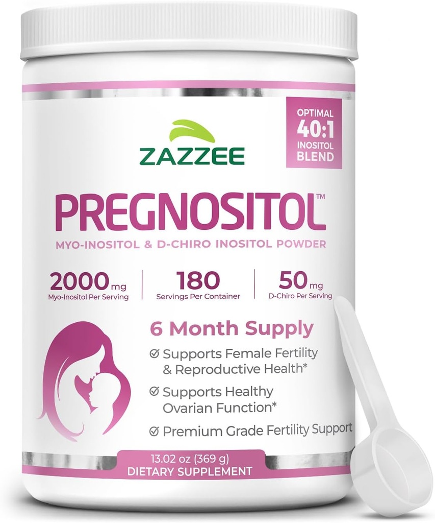Zazzee PREGNOSITOL Powder, 6 Month Supply, Myo-Inositol and D-Chiro-Inositol 40:1 Fertility Blend, Free Scoop for Exact Dosage, Premium Balanced Formula, 183 Servings, Vegan, All-Natural and Non-GMO