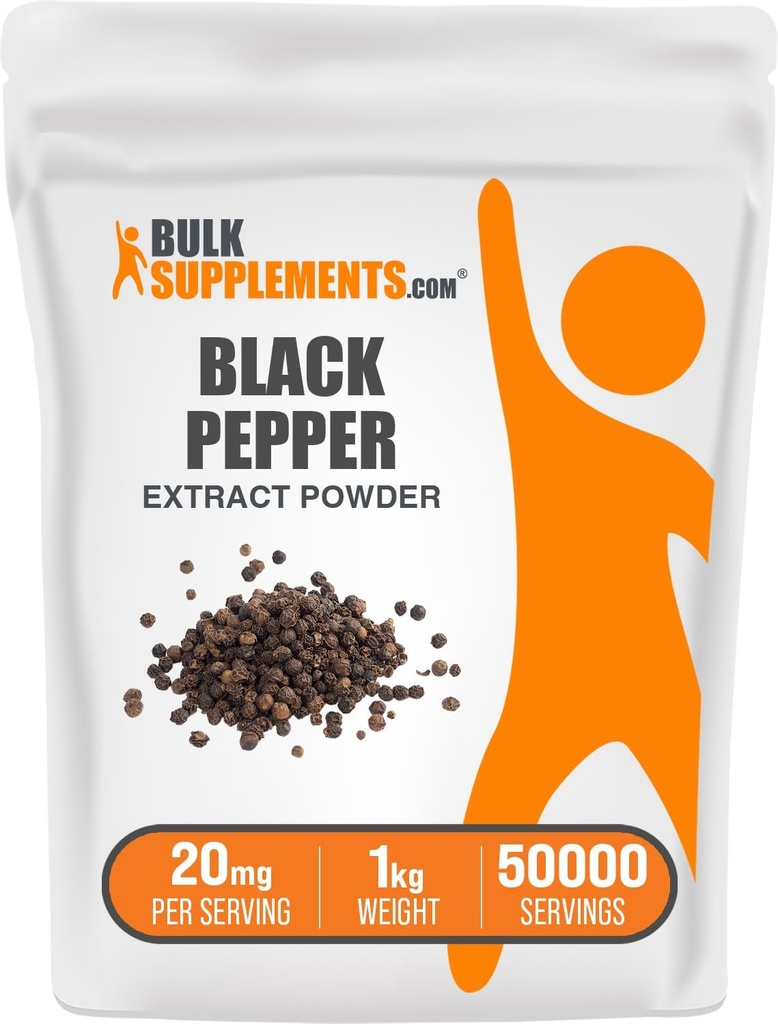 BulkSupplements.com Black Pepper Extract Powder - Συμπληρώματα Μαύρου Πιπεριού, Συμπληρώματα Πιπερίνης - Vegan & Gluten Free, 20mg ανά Σερβίρισμα, 1kg (2,2 lbs) (πακέτο των 1)