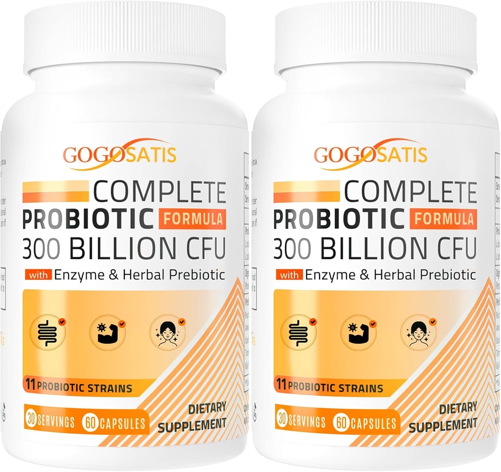Probiotics for Women & Men, 300 δισεκατομμύρια CFU 11 Strains + Βιολογικά Φυτικά & Digestive Ένζυμα, Probiotic for Digestive Health, Gas & Bloating, Immune, Gut Health for Women & Men, Ράφι σταθερό, 120 Caps