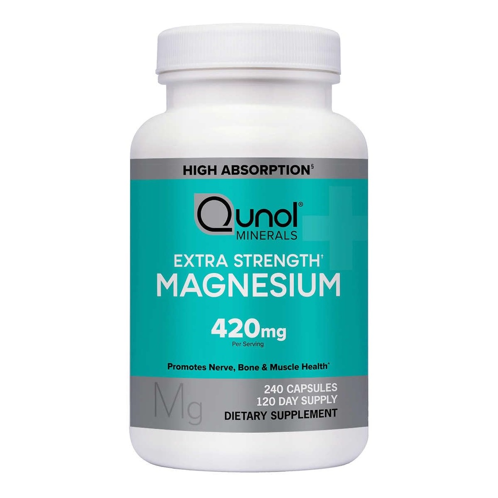 Qunol Μαγνήσιο επιπλέον δύναμη 420mg, χορτοφαγικά & χωρίς γλουτένη, 240 κάψουλες