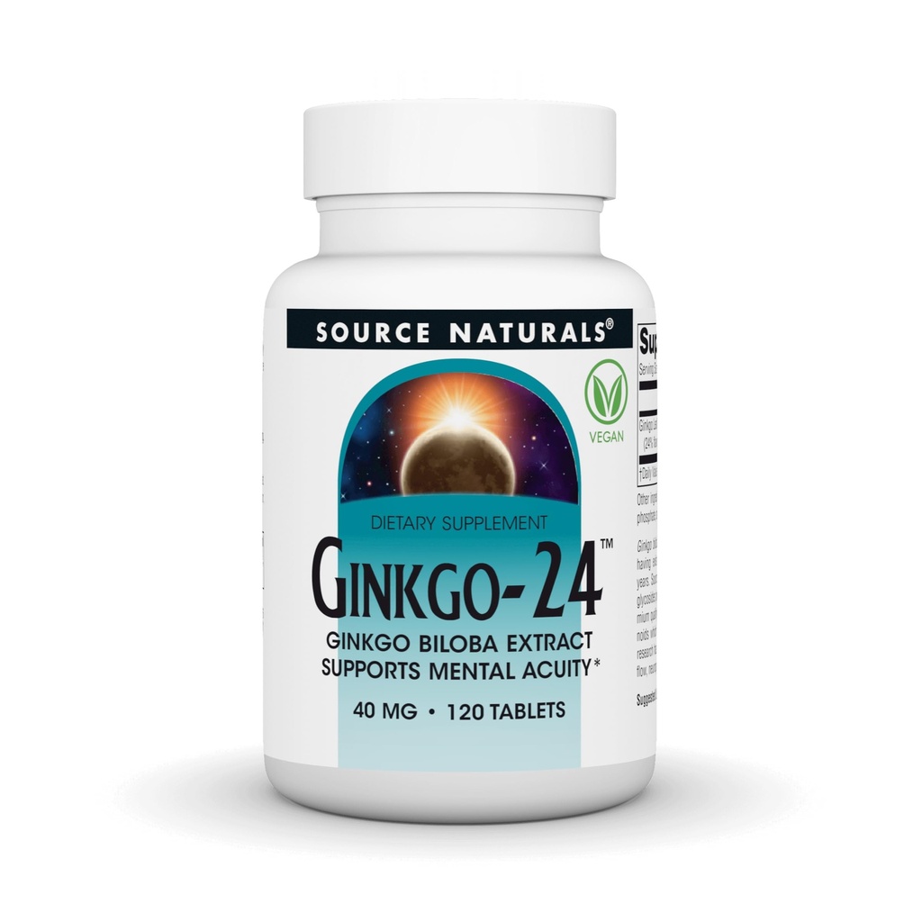 Source Naturals Ginkgo- 24 - Ginkgo Biloba Extract Υποστηρίζει την ψυχική οξύτητα* - 40 mg, 120 δισκία