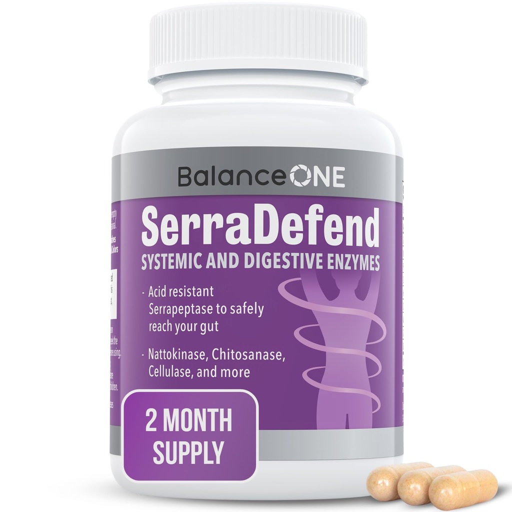 Ισορροπία ONE Biofilm Defense με Proteolytic & Digestive Ένζυμα για Άνδρες & Γυναίκες - Serrapeptase, Nattokinase, Protease, Cellulase - 60 Κάψουλες, 2 Μήνες Προσφορά - SerraDefend