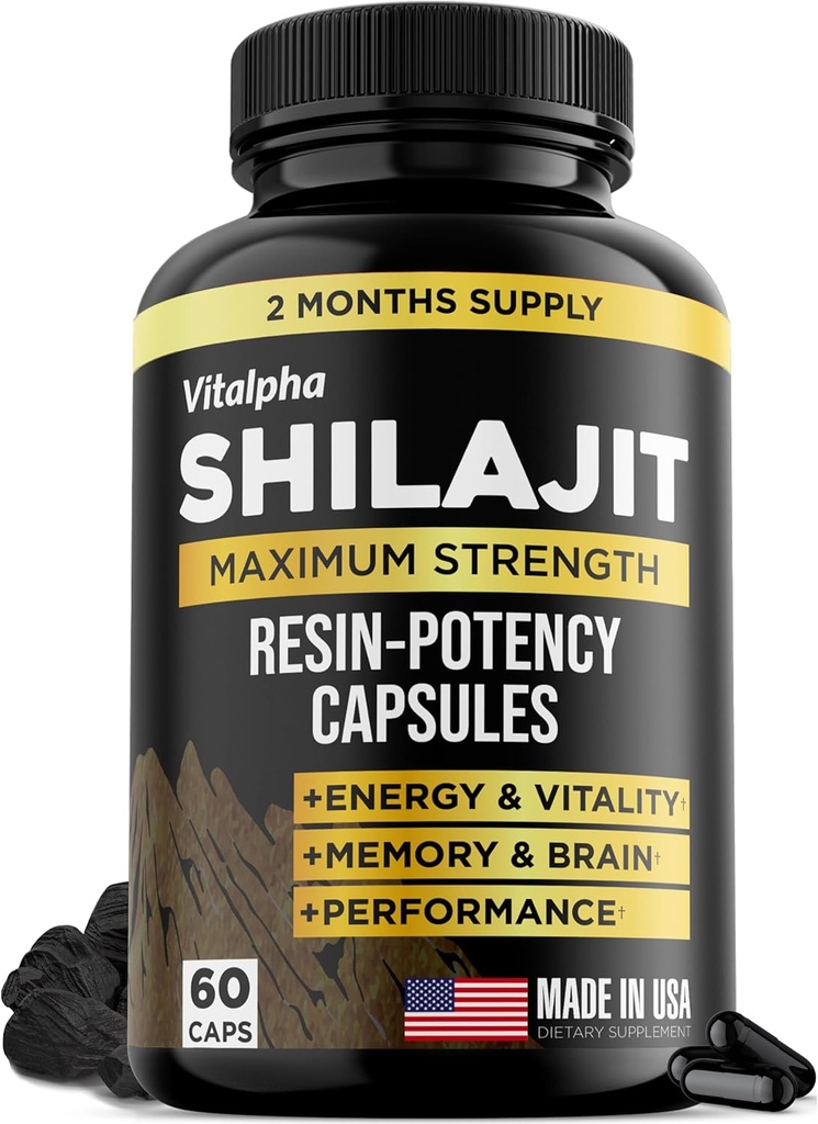 Κάψουλες Shilajit Resin-Potency (50% Fulvic Acid) - 500mg Max Potency Extract - Βιολογικό Shilajit - Made in USA - 85+ Ίχνη Ορυκτά - Μηνιαία Προμήθεια - 60 Μέτρα