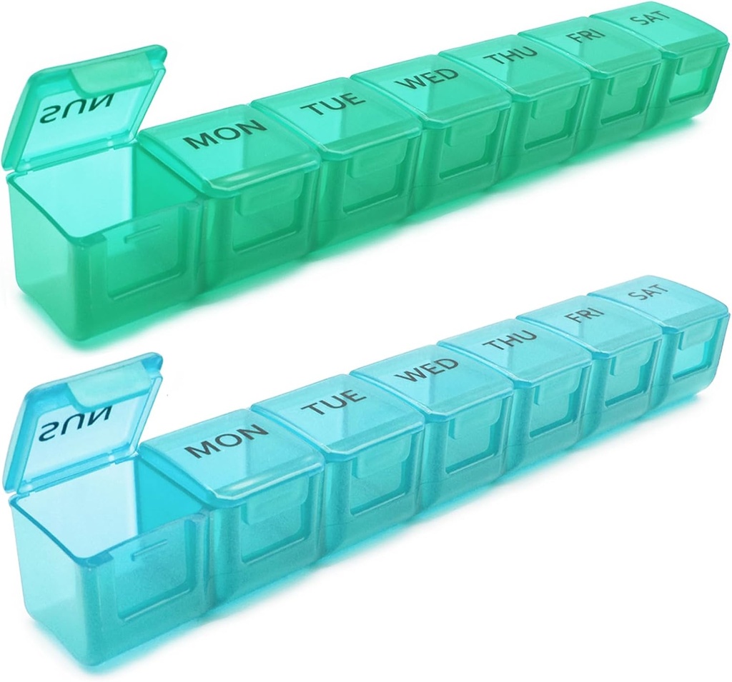 2 Pack Weekly Pill Organizer, Μεγάλη υπόθεση 7 ημερών Χάπια, Καθημερινή κουτί ιατρικής περίπτωσης βιταμίνης, AM/PM Pill εμπορευματοκιβώτια για συμπληρώματα ιατρικής Fish Oil (μπλε & πράσινο)