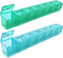 2 Pack Weekly Pill Organizer, Μεγάλη υπόθεση 7 ημερών Χάπια, Καθημερινή κουτί ιατρικής περίπτωσης βιταμίνης, AM/PM Pill εμπορευματοκιβώτια για συμπληρώματα ιατρικής Fish Oil (μπλε & πράσινο)