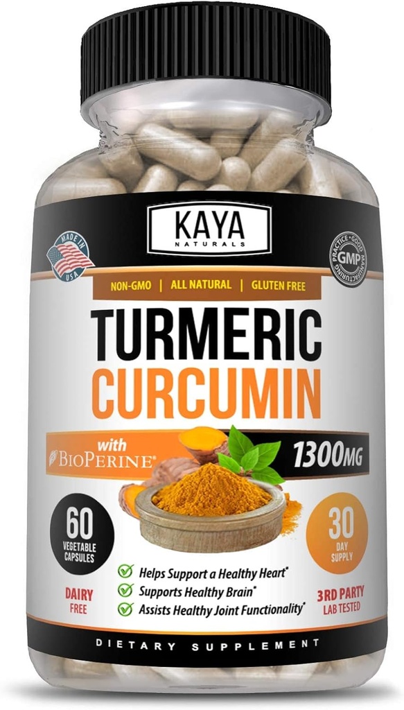 Kaya Naturals Turmeric Platinum, 60 Κάψουλες Count, Bioperine, Premium Support with 95% Standardized Curcuminoids - 60 Κάψουλες