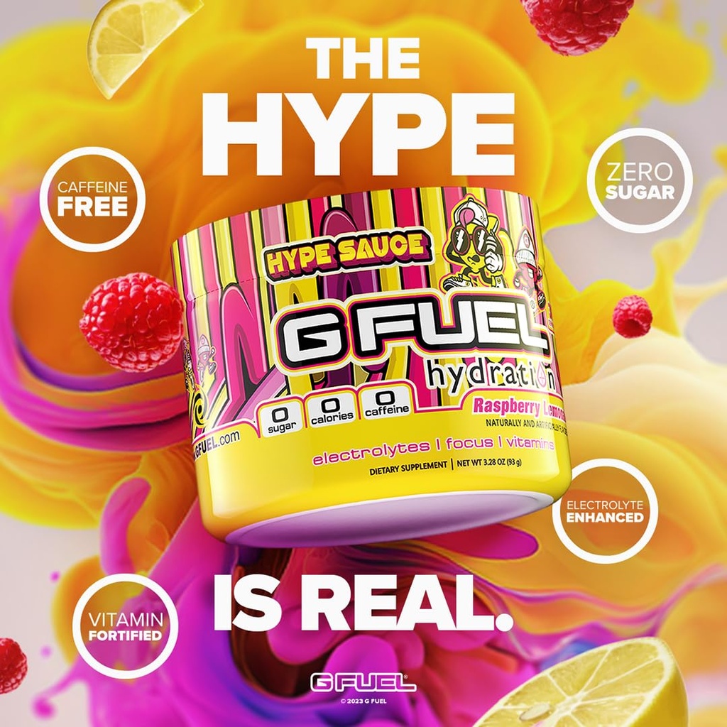 G Fuel Hype Sauce Supreme Hydration, Ηλεκτρολυτικό Μείγμα Σκόνης για την Ενέργεια & Εστίαση, Ζάχαρη και καφεΐνη Δωρεάν Συμπλήρωμα με Ουσιώδεις Βιταμίνες & Ορυκτά, Λεμονάδα Βατόμουρο Γεύση, 3.3 oz - 30 Σερβιέτες