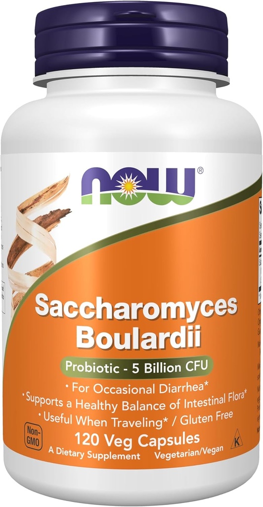 NOW Συμπληρώματα τροφίμων, Saccharomyces Boulardii, 5 δισεκατομμύρια CFU Probiotic, 120 κάψουλες Veg