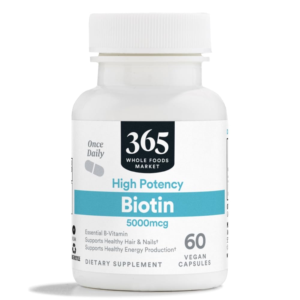 365 από Whole Foods Market, Biotin υψηλής ισχύος 5000mcg, Vegan, 60 Count