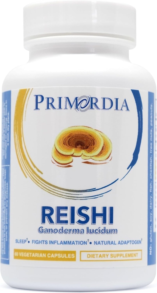 Primordia Pure Reishi Mushroom Supplement, 60 Κάψουλες, Υγρή Ζύμωση, Reishi Ganoderma Lucidum Μανιτάρια, Υγεία των Ούρων & Ανοσοποιητική Υποστήριξη, Προάγει τον Ξεκούραστο Ύπνο