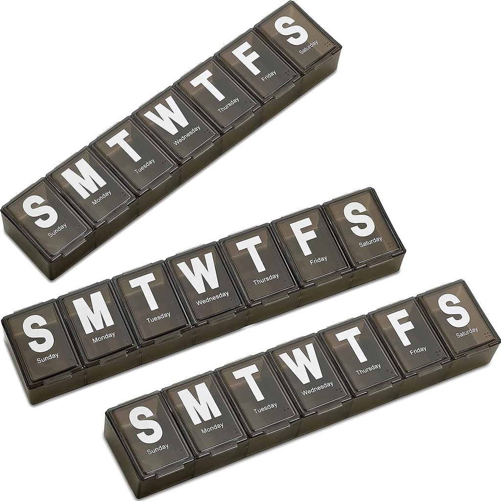 Weekly Pill Organizer - (πακέτο των 3) Extra Large Vitamin Container with Jumbo Easy to Read Letters, BPA Free - Daily Travel 7 Day Medication Pill Box Case, (Μαύρο)