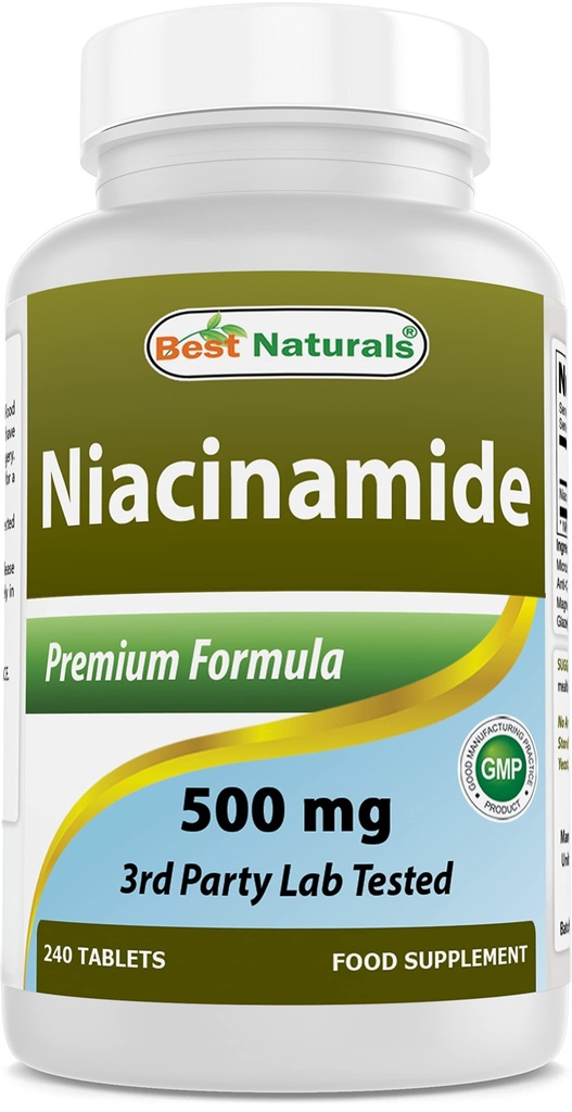 Best Naturals Niacinamide 500mg 240 Tablets (Κατάλληλο για χορτοφάγους) - Μη Flusing Form of Niacin (Vitamin B3)
