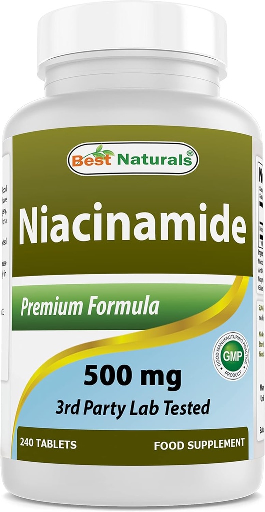 Best Naturals Niacinamide 500mg 240 Tablets (Κατάλληλο για χορτοφάγους) - Μη Flusing Form of Niacin (Vitamin B3)
