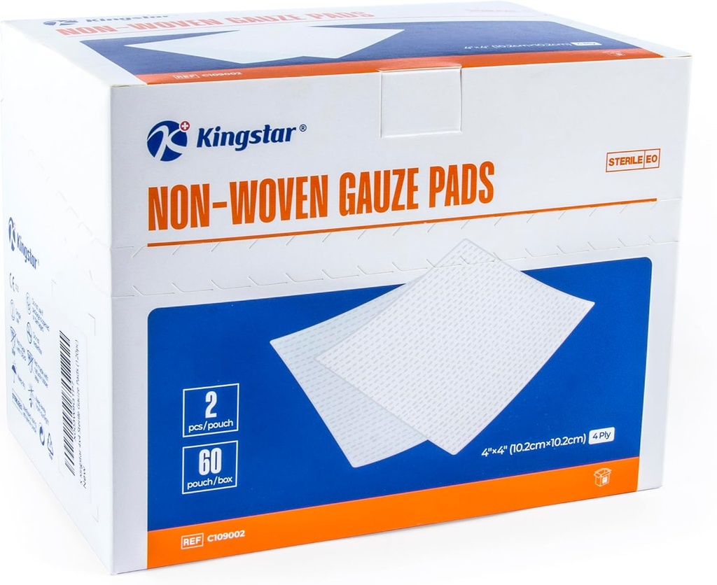Kingstar Στείρα μη υφασμένα πάνελ, 4"x 4" Φόρεμα τραύματος, 60 πακέτα - 120 κομμάτια Superior Soft Sponge Pads, Higher Absorbent Gauze Compresses for Trauma or Post-Operative Wound Care