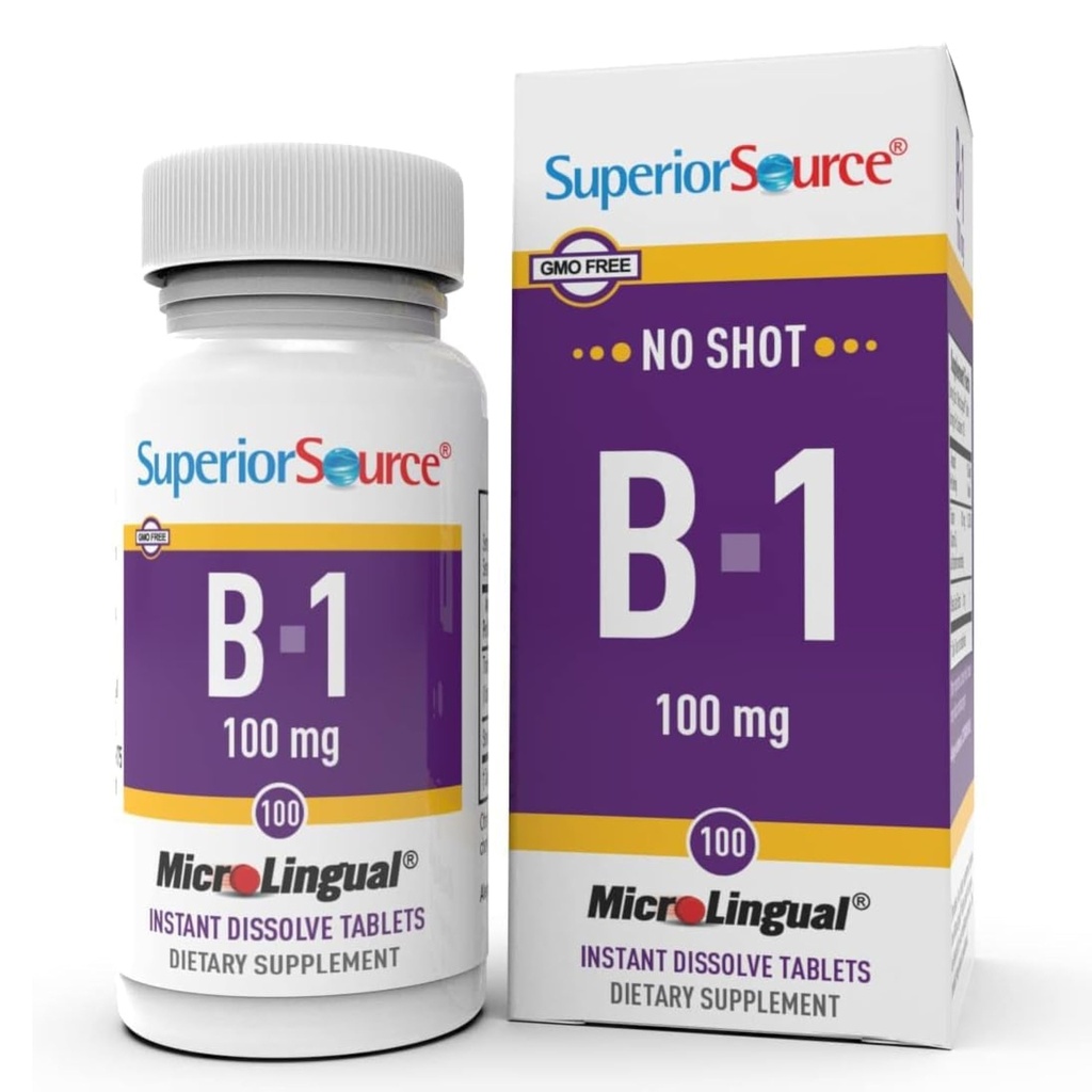Superior Source B-1 100 mg - Συμπλήρωμα βιταμίνης Β Υποστηρίζει Υγιεινή Ενέργεια & Ανάπτυξη - Νευρικό & Πειθαρχικό Σύστημα Υποστήριξη Φόρμουλα με Thiamin - 100 Υπογλώσσια Δισκία Διάλυσης