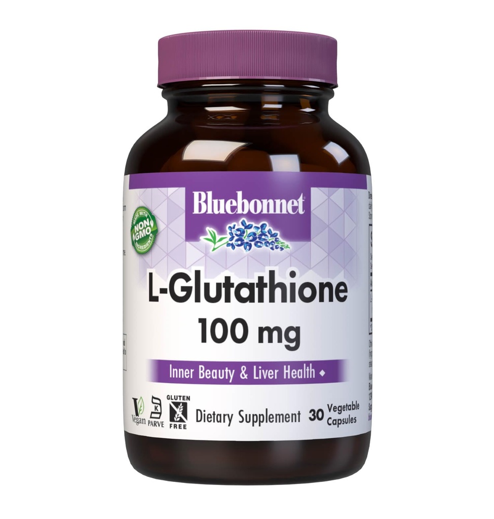 Bluebonnet Nutrition L-Glutathione 100mg, Free-Form Amino Acid, για δωρεάν ριζική προστασία, χωρίς σόγια, χωρίς γλουτένη, μη GMO, Kosher Certified, Vegan, 30 κάψουλες λαχανικών, 30 εξυπηρετούν