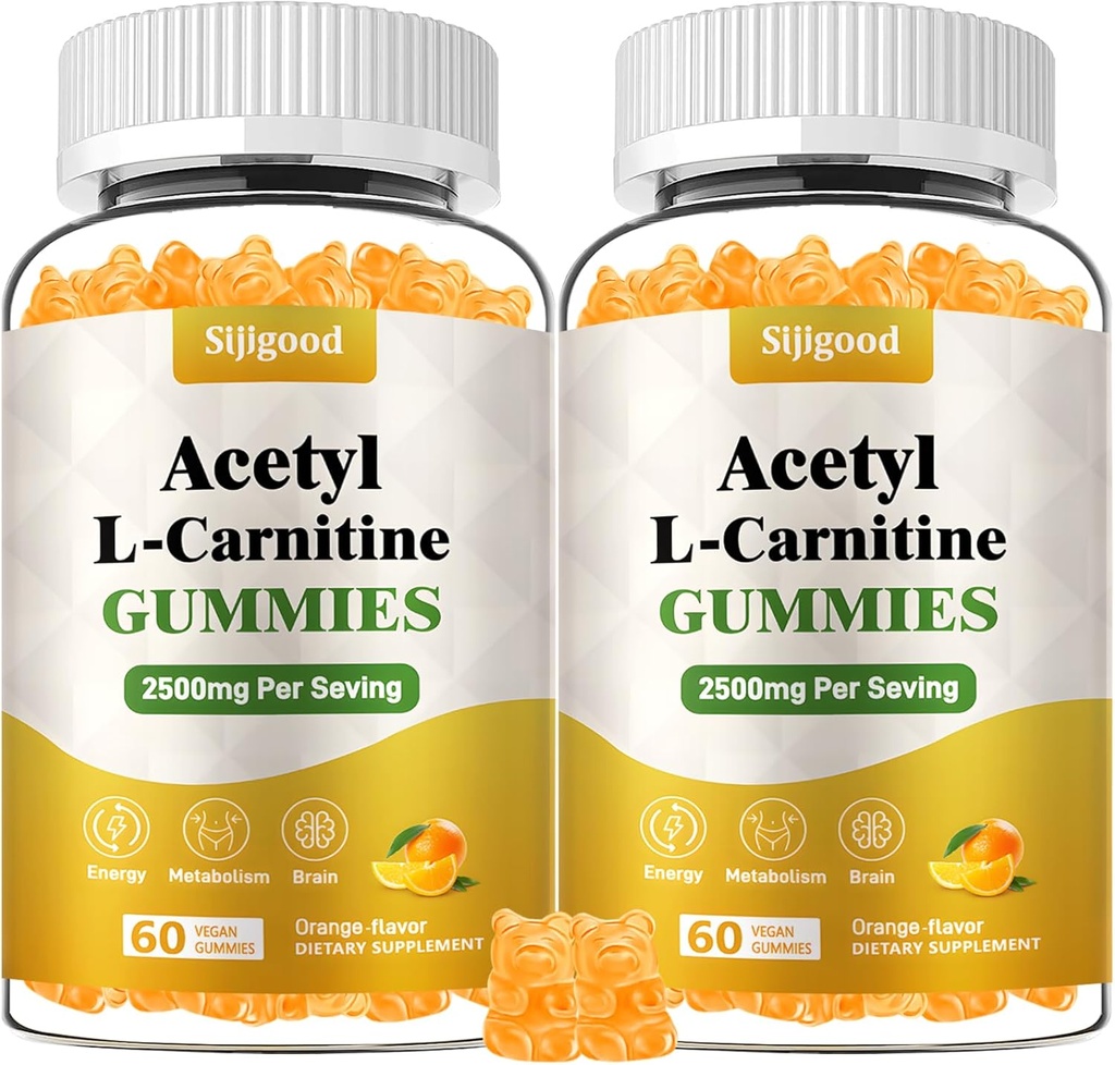 2 Pack Acetyl L-Carnitine Supplement, Natural Nutrition Supplement for Boost Energy, Immunity, Vegan, Orange Flavor, 120 Count