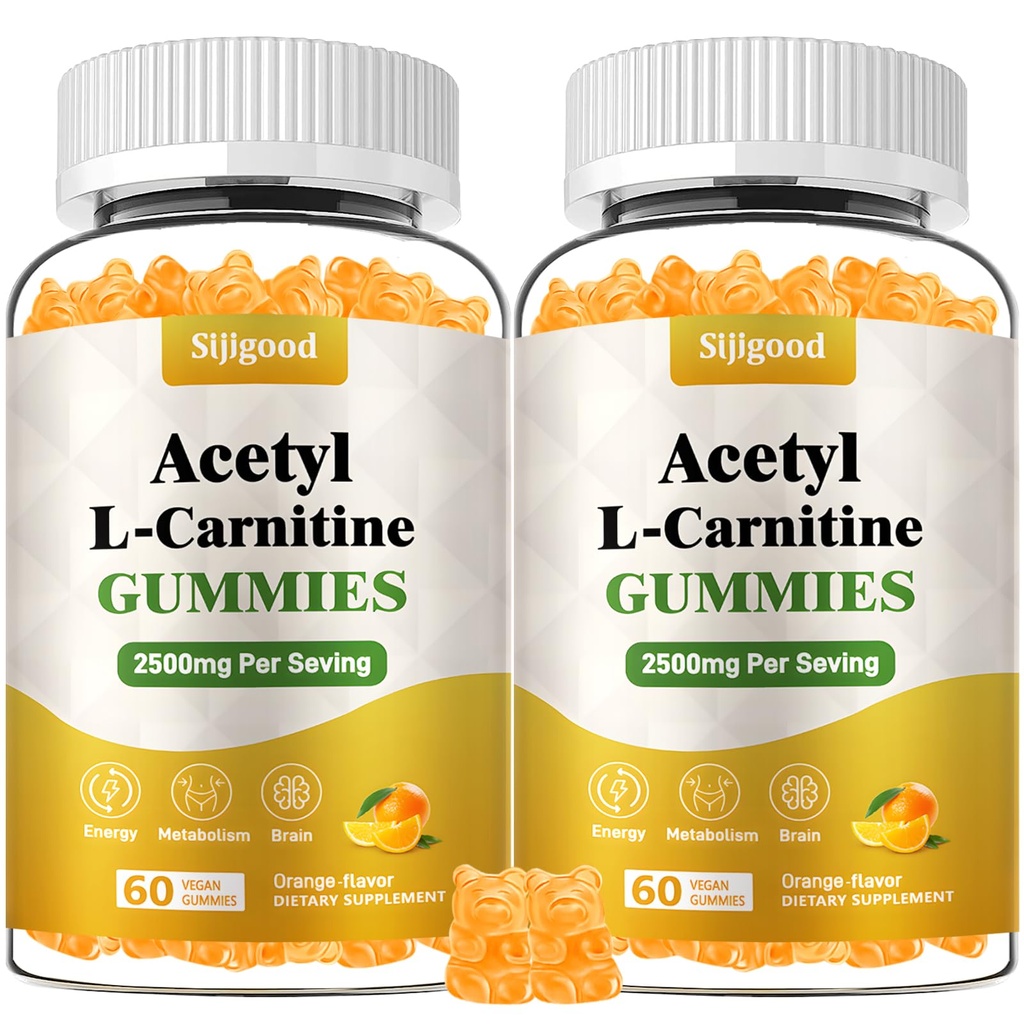 2 Pack Acetyl L-Carnitine Supplement, Natural Nutrition Supplement for Boost Energy, Immunity, Vegan, Orange Flavor, 120 Count